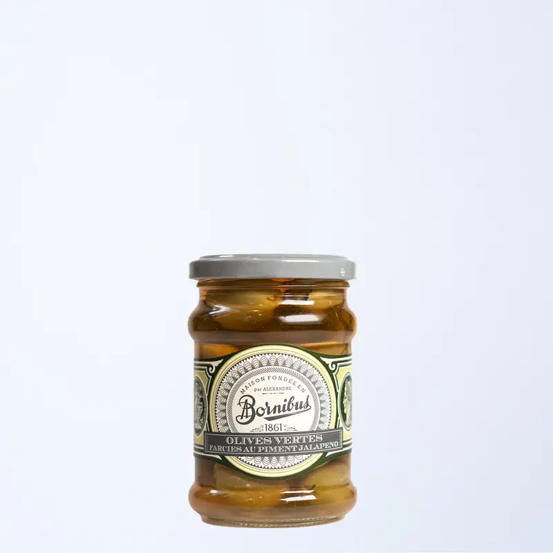 Bornibus Jalapeño-Stuffed Green Olives – 270G Jar 1