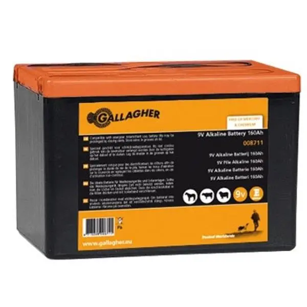 Gallagher 9V 160Ah Alkaline Replacement Battery For Farm Energisers 1