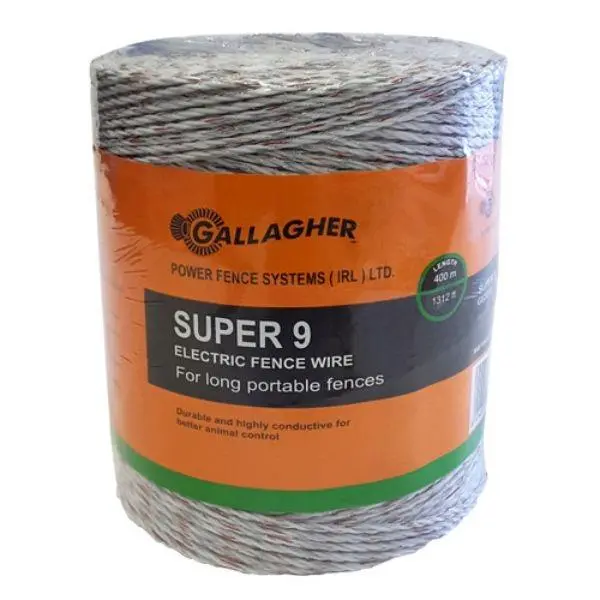 Gallagher Super 9 Electric Fence Wire – 400-Metre White Spool, High-Tensile Strength 1