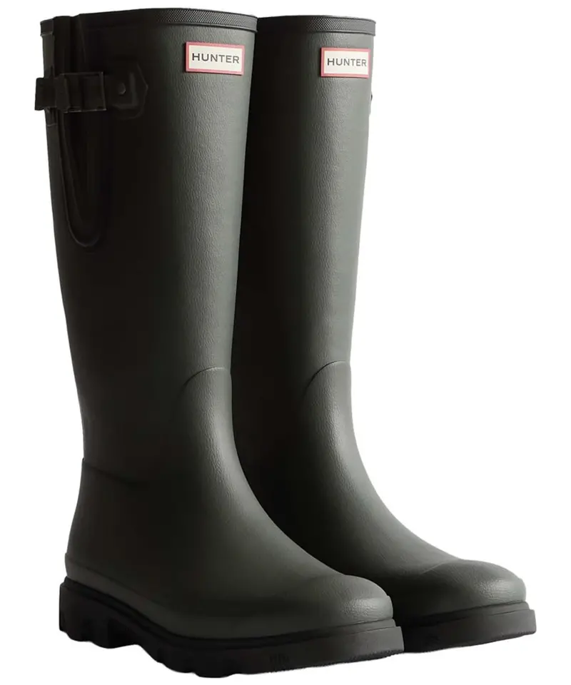 Hunter Field Downpour Adjustable Wellington Boots – Dark Olive & Black 1