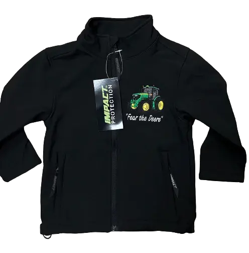 Kids' Impact Softshell Jacket – Green Tractor Print 1