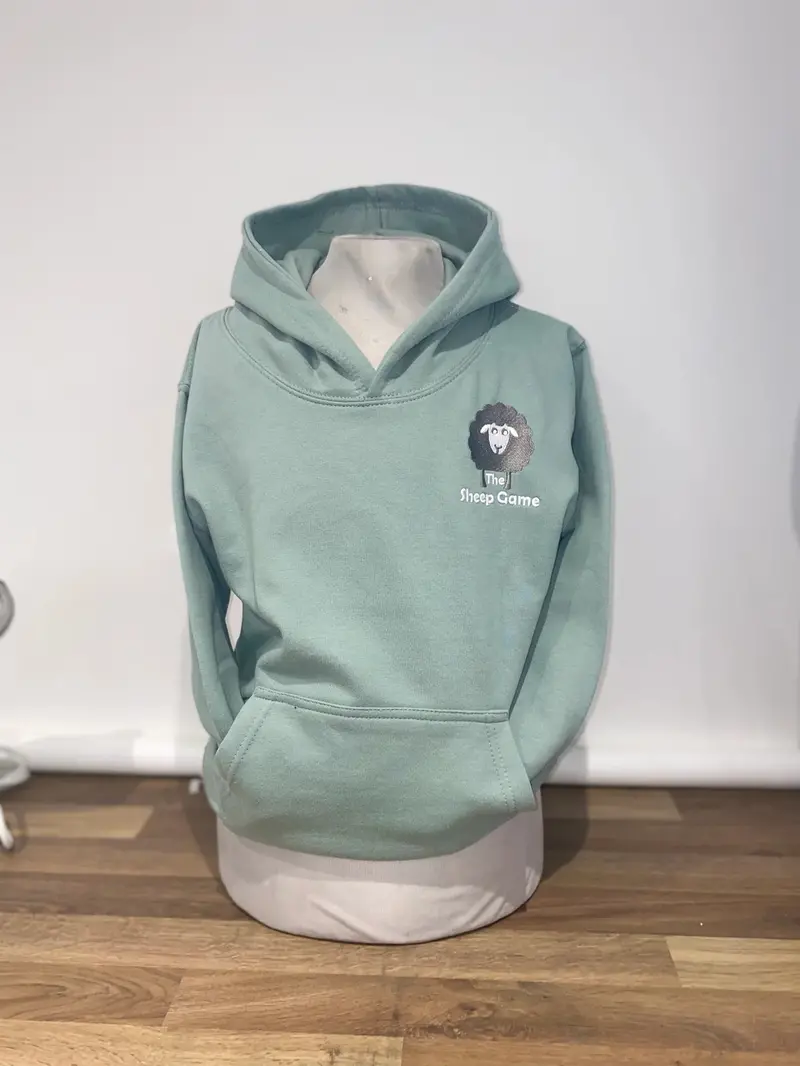 Sheep Game Kids Hoodie – Dusty Green 1