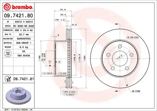 Brembo 09742181C02 High-Performance Direct-Replace Brake Rotor 1