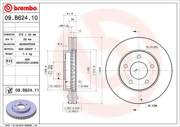 Brembo 09B62411C02 High-Performance Brake Rotor – Direct Replacement Disc 1
